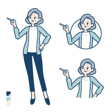 Takım elbiseli kıdemli bir kadın. Üzerinde açıklama işareti var.