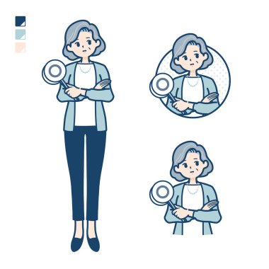 Takım elbiseli yaşlı kadın. Cevap imajını düşün.