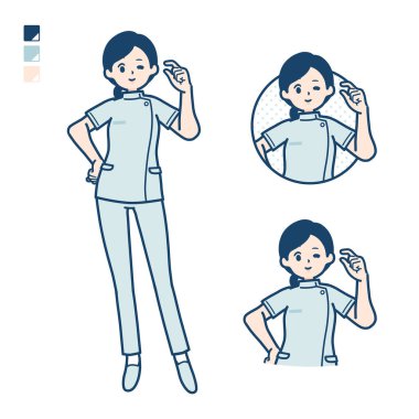 Küçük bir el yazısı olan genç bir hemşire.