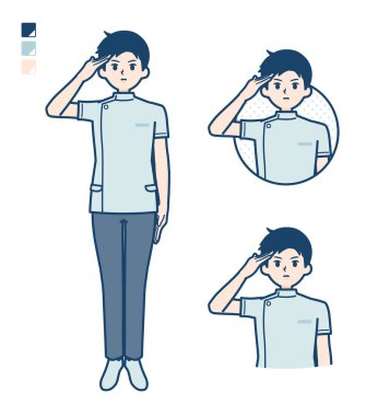 Selam veren genç bir hemşire.