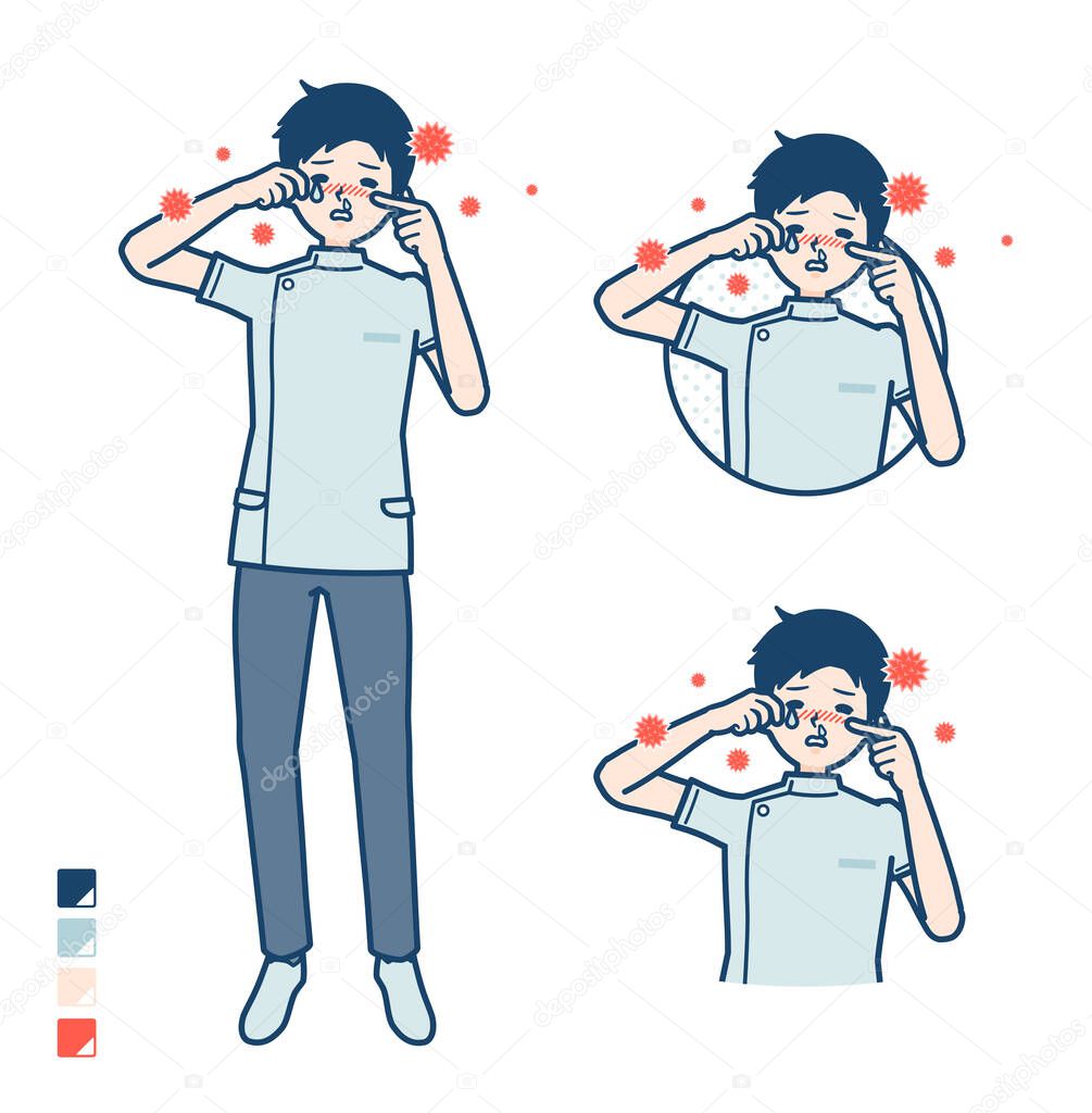 A young nurse man with Suffer from pollen allergy images