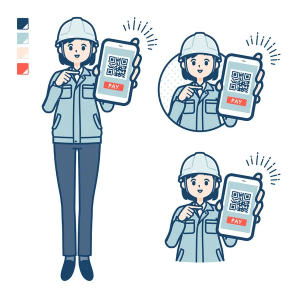 Een Vrouw Die Werkkleding Draagt Met Contante Betaling Smartphonebeelden — Stockvector