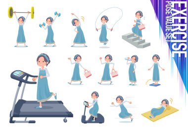 Egzersiz ve spor yapan bir anne grubu. Vücudu sağlıklı hale getirmek için çeşitli eylemler var. Bu vektör sanatı, bu yüzden düzenlemesi kolay..