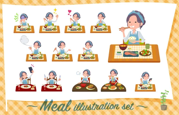 Conjunto Mamá Sobre Las Comidas Cocina Japonesa China Platos Estilo — Vector de stock