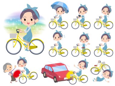 Bir grup anne şehir bisikletine biniyor. Görgü kuralları ve sorunlarla ilgili eylemler var. Bu vektör sanatı, bu yüzden düzenlemesi kolay..