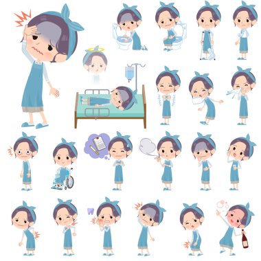 Yaralı ve hasta bir anne grubu. Bağımlılığı ve ölümü ifade eden eylemler var. Bu vektör sanatı..