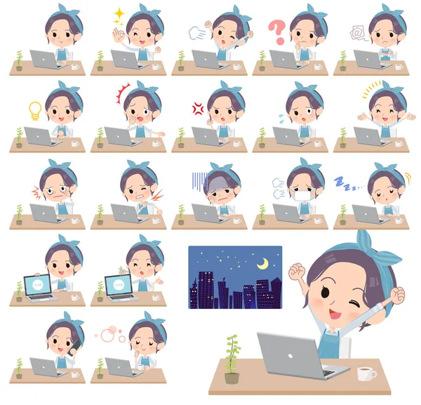 Set Mom Desk Work Various Actions Feelings Fatigue Vector Art — стоковый вектор