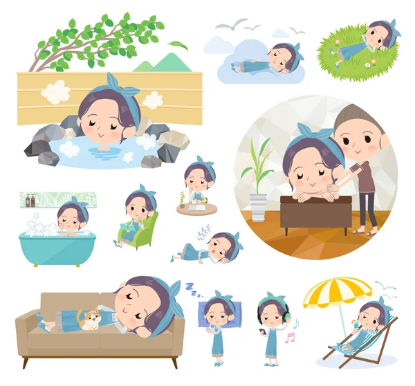 Set Mom Relaxing Actions Vacation Stress Relief Vector Art Easy — стоковый вектор