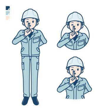 Çalışma kıyafeti giyen bir adam sessiz el işaretleri ile resim çizer.