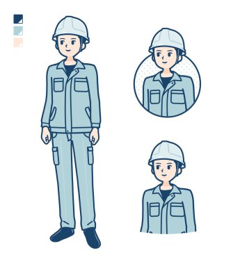 Yan görünüşlü iş kıyafeti giyen bir adam