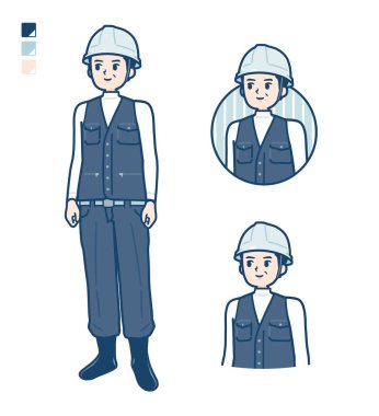 Yan görünüşlü iş kıyafeti giyen bir adam