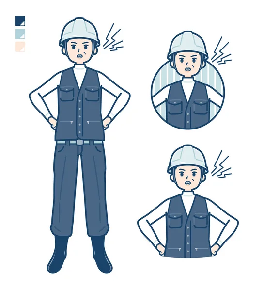 Man Wearing Workwear Anger Images — Stock Vector