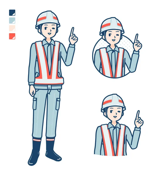 Ein Mann Arbeitskleidung Mit Markanten Handzeichen Bildern — Stockvektor