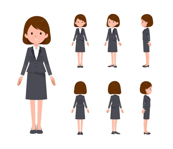 Set Women Standing Front Side Back Angles Vector Art Easy — Stock Vector