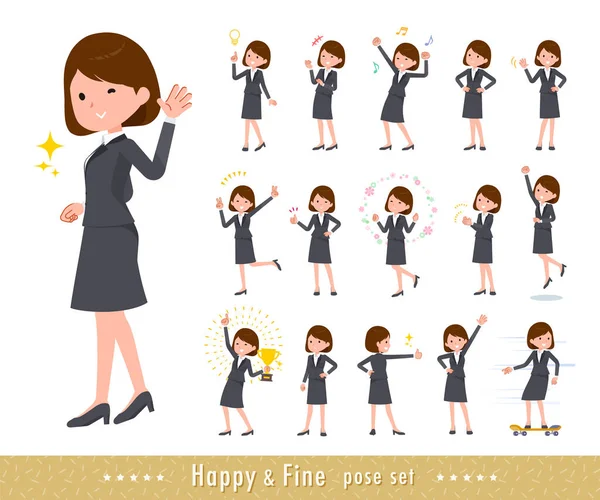 Set Women Cheerful Pose Collection Positive Gestures Vector Art Easy — Stock Vector