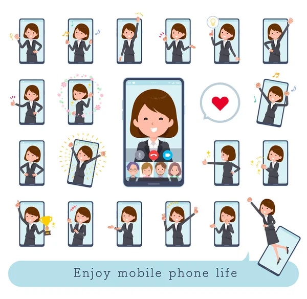 Insieme Donne Che Amano Gli Smartphone Online Positive Emozioni Collezionate — Vettoriale Stock