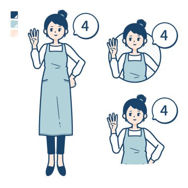 Önlüklü bir kadın 4 resim olarak sayıyor.