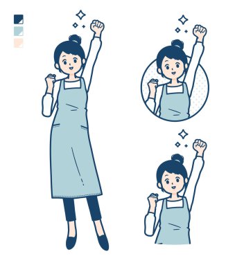 Önlüklü bir kadın, resimlerini yumrukluyor.