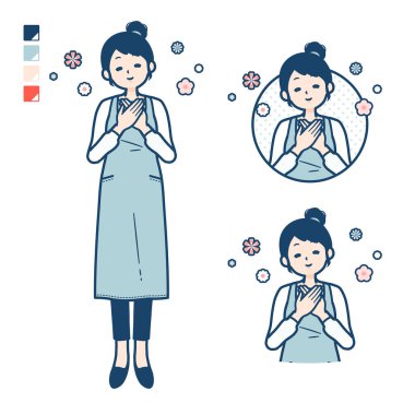 Dinlenme imgelerine sahip önlüklü bir kadın.