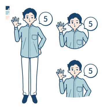 Üzerinde 5 resim olan tişörtlü bir adam.