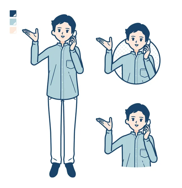 Gömlekli Bir Adam Akıllı Telefondan Görüntü — Stok Vektör
