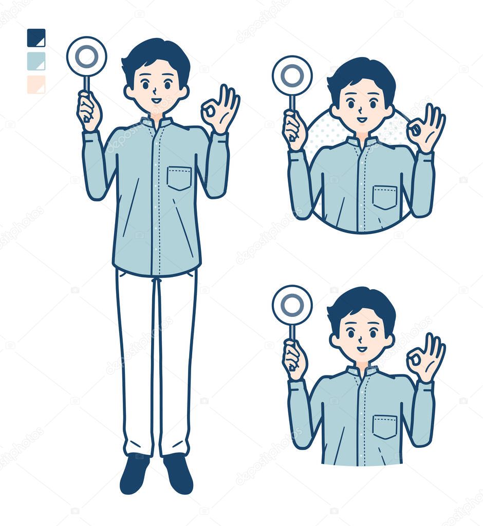 Man in a shirtwith Put out a circle panel image