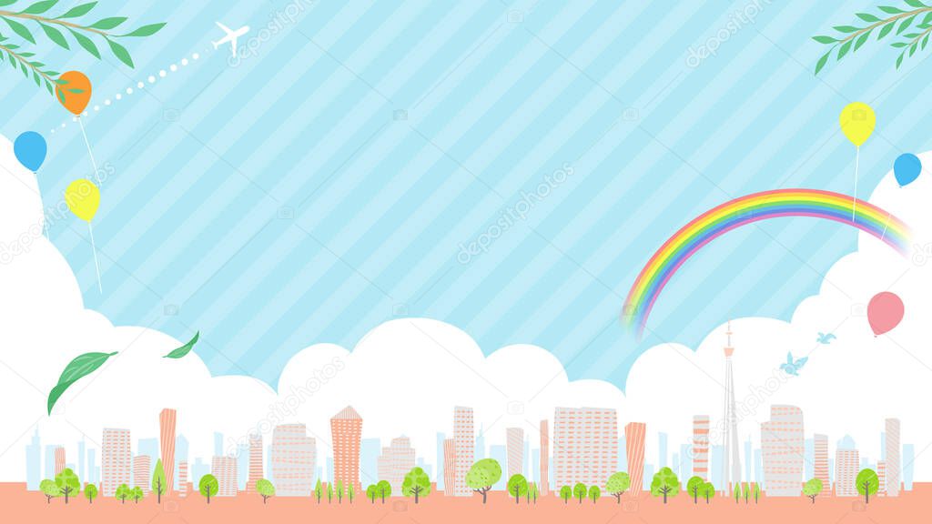 Cityscape of the city in summer.16:9 wide size.Vector art that is easy to edit.