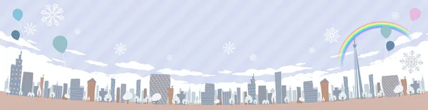 Paisaje Urbano Ciudad Invierno Tamaño Horizontal Arte Vectorial Que Fácil — Vector de stock