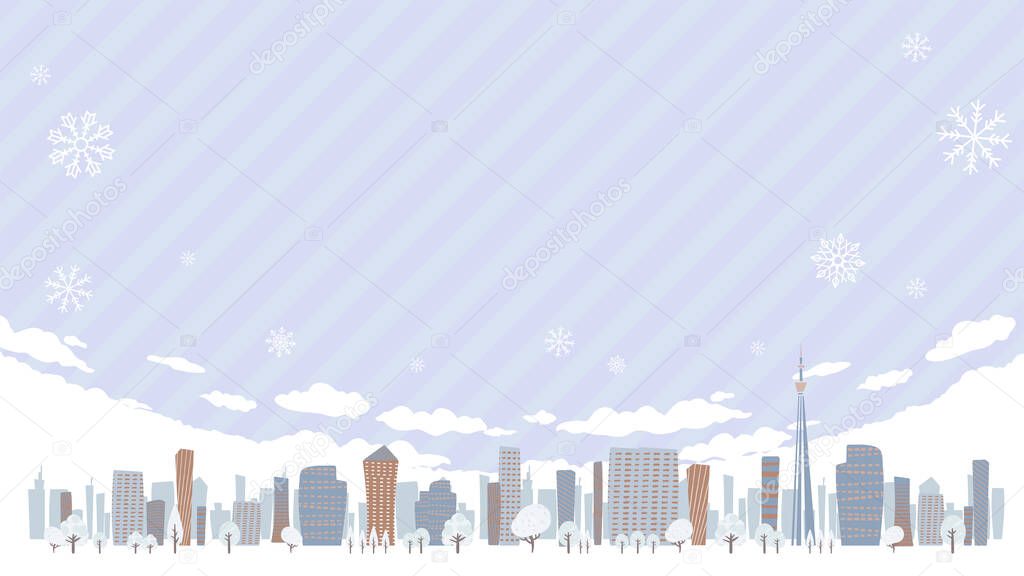 Cityscape of the city in winter.16:9 wide size.Vector art that is easy to edit.