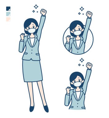 İş kadını. Yumruk pompası görüntüleriyle maske takıyor.