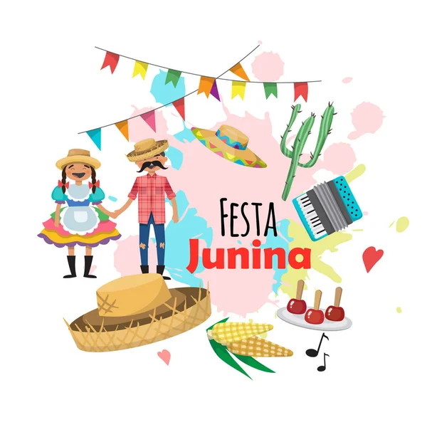 Festa Junina - Festival de Junho Brasil. Folclore Holiday. Personagens. Conjunto de vetores . —  Vetores de Stock