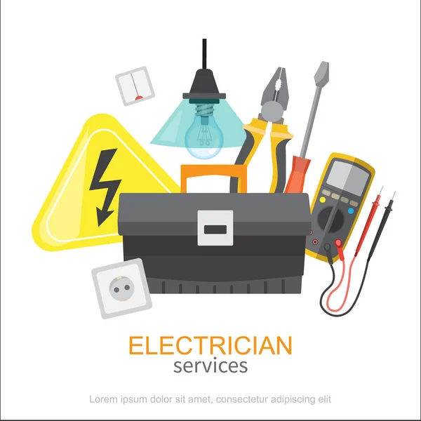 Services d'électricien. Concept d'électricien professionnel installation d'outils électriques — Image vectorielle