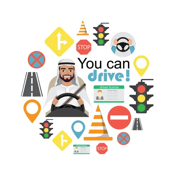 Σύνολο δρόμο σύμβολα και οδηγός Αραβικά άνθρωπος χαρακτήρα — Διανυσματικό Αρχείο