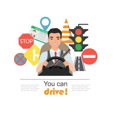 Yol semboller ve Asya adam sürücü karakter kümesi