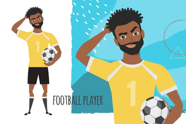 Ο παίκτης μαύρο αφρικανικό αμερικανικό ποδόσφαιρο είναι σκεπτικός, σκέφτεται. Πορτραίτο του όμορφος νεαρός στοχαστικό ποδοσφαιριστής. Διανυσματικό χαρακτήρα σε στυλ καρτούν — Διανυσματικό Αρχείο