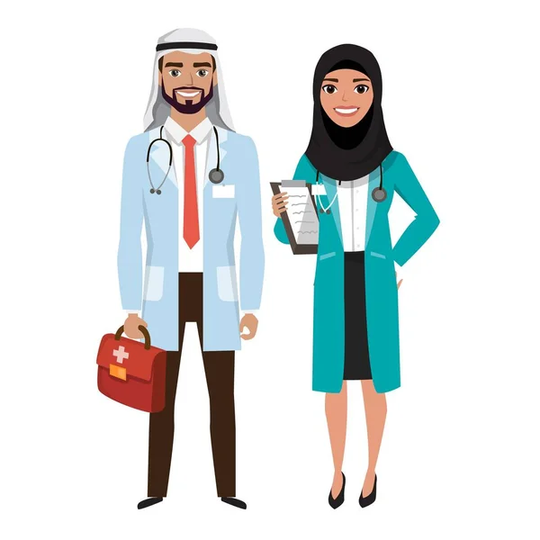 Doctors group. Friendly arab Male and Female Doctors. Vector illustration  of cartoon characters Stock Vector Image by ©kkn2118 #300198702