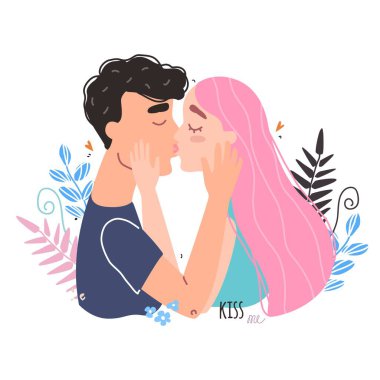 Aşık romantik çift öpüşüyor. Dünya Öpüşme Günü