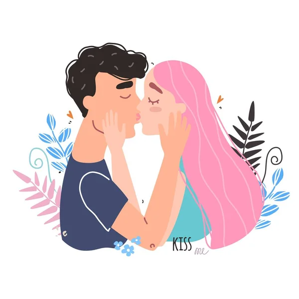 Casal romântico apaixonado por beijos. Dia Mundial do Beijo — Vetor de Stock