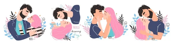 Romantic couple in love kissing. World kissing Day — Stock Vector