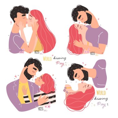 Aşık romantik çift öpüşüyor. Dünya Öpüşme Günü