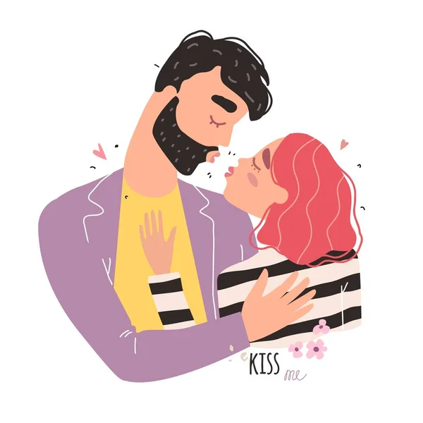 Romantic couple in love kissing. World kissing Day — Stock Vector