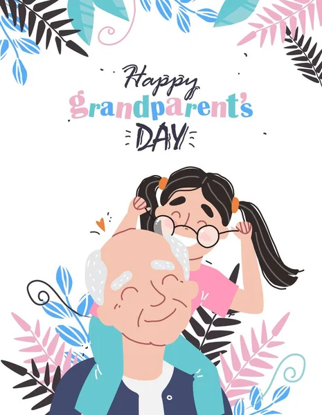 Starszy Mężczyzna Zabawia Się Swoją Wnuczką Szczęśliwy Dzień Dziadków — Wektor stockowy