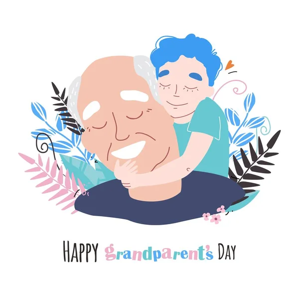 おじいさんが孫と遊んでる 幸せな祖父母の日 — ストックベクタ