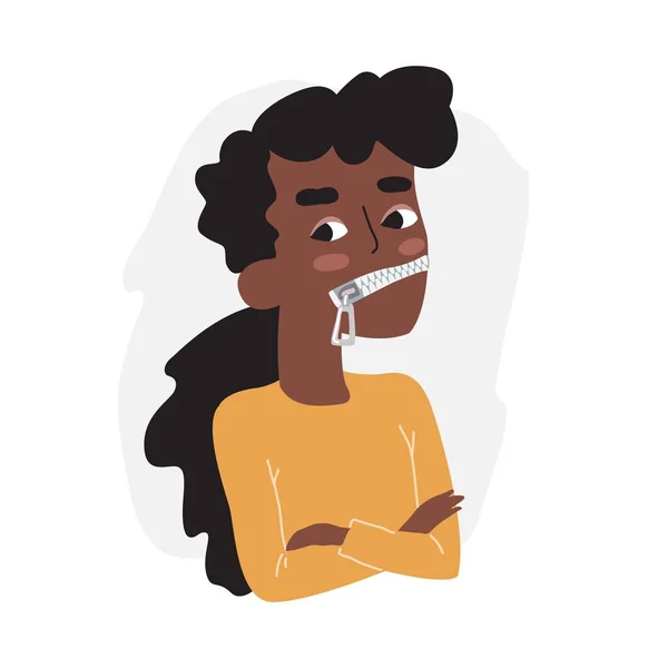 Ne commérage pas. Gossip Girl. Portrait d'une fille avec une serrure sur la bouche — Image vectorielle