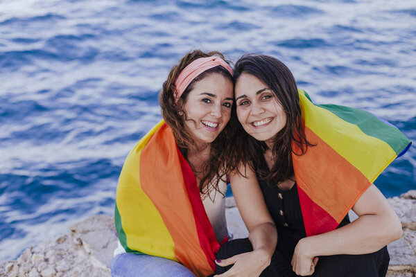Young Beautiful Woman Holding Rainbow Gay Flag Outdoors Lifestyle Pride Royalty Free Stock Photos