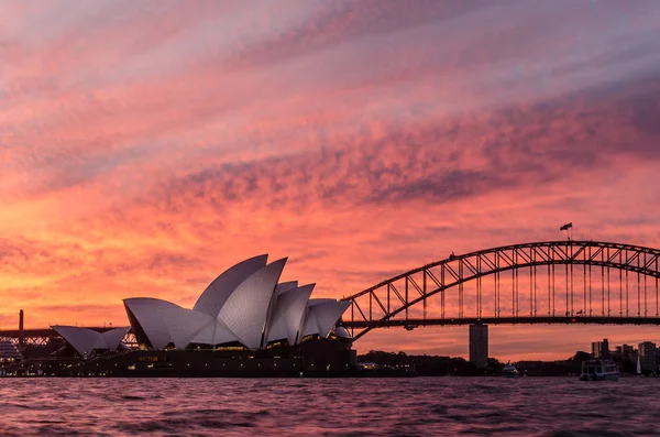 Vue Panoramique Sur Baie Sydney Coucher Soleil Avec Opéra Pont — Photo