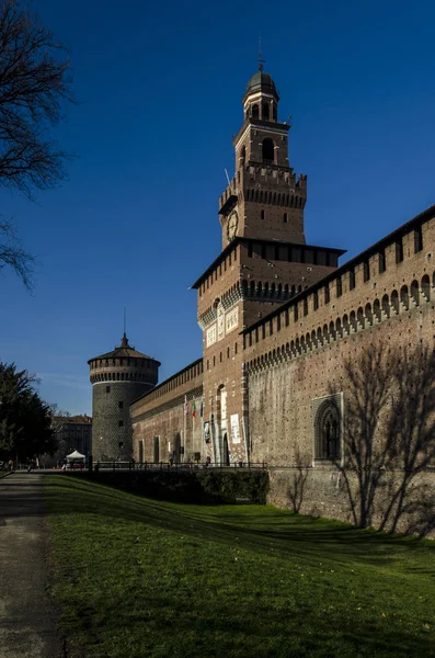 Castelo Milão Sobre Builiding Mais Visitado Milan Vista Asa Leste — Fotografia de Stock
