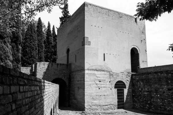 Construção Jardim Alhambra Granada Espanha Preto Branco — Fotografia de Stock