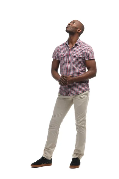Niedlichen Schwarzen Mann Lässiger Kleidung Voller Länge Isoliert Auf Weißem — Stockfoto