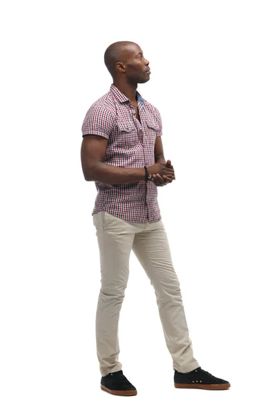 Lindo Hombre Negro Ropa Casual Longitud Completa Aislado Sobre Fondo — Foto de Stock